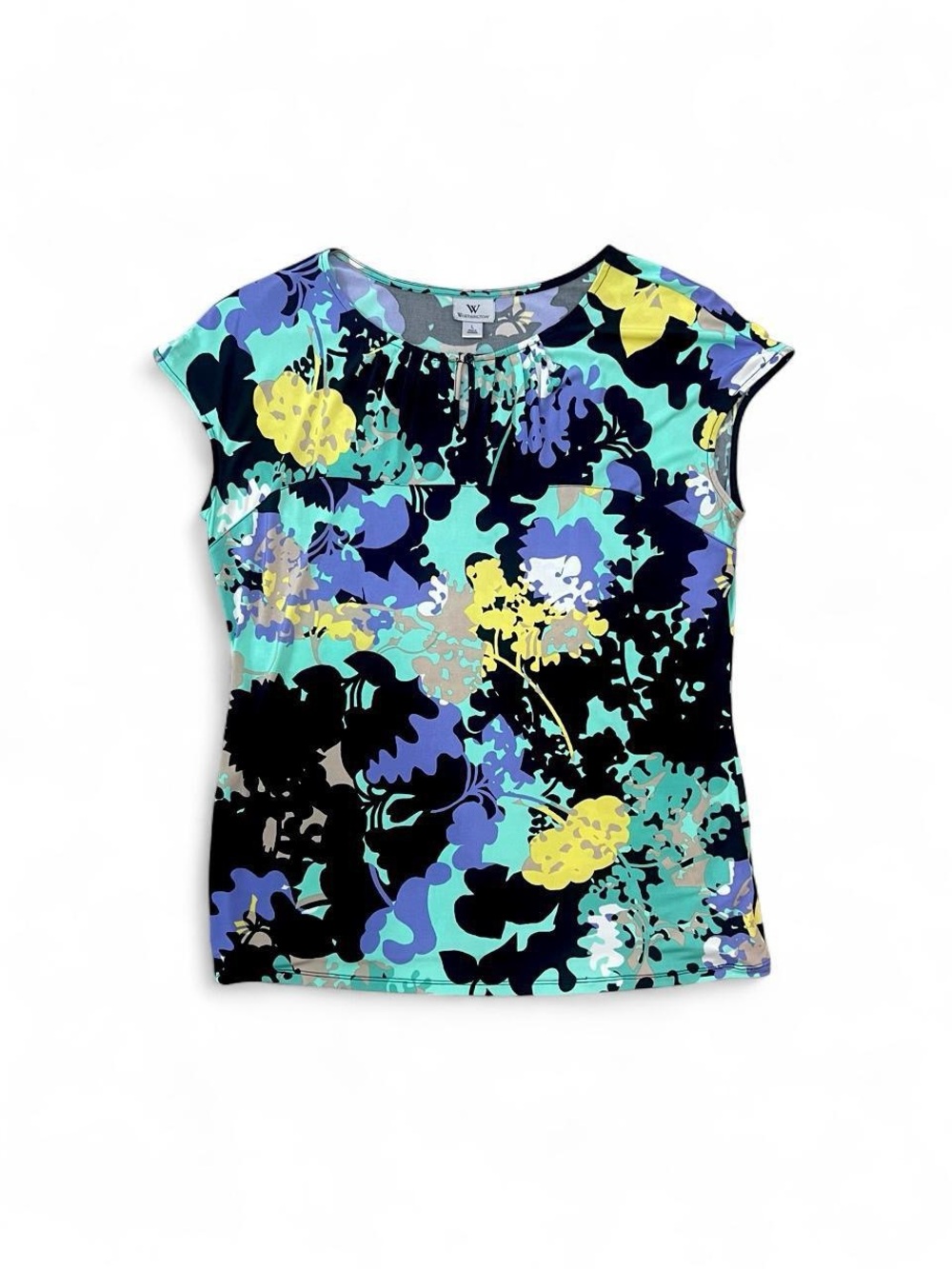 Worthington Aqua Multi Floral Cap-Sleeve Tee